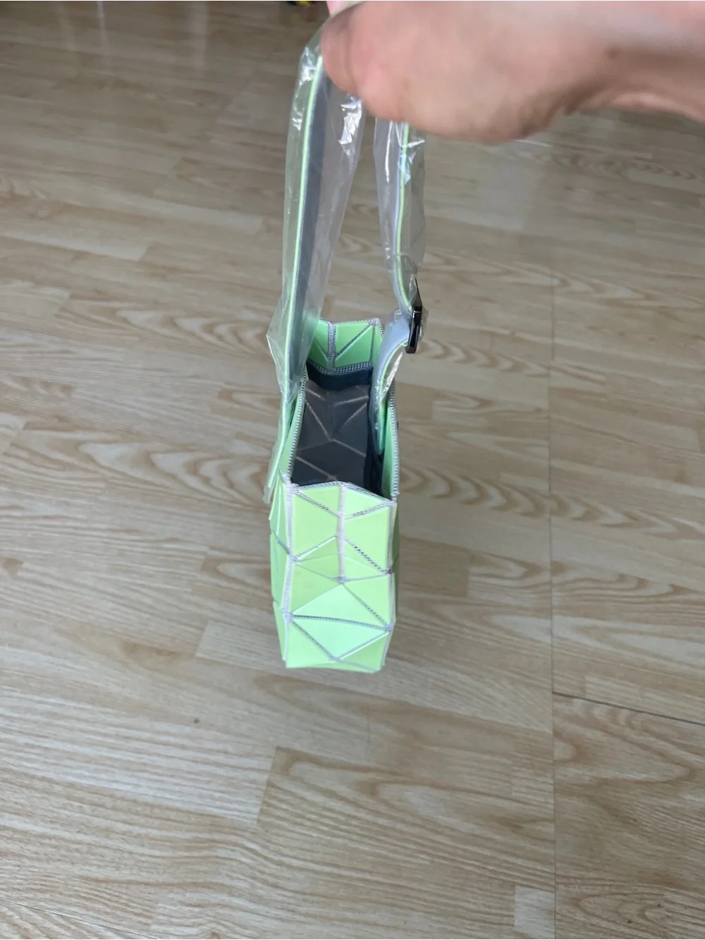 Light Green Geometric panel design bag.